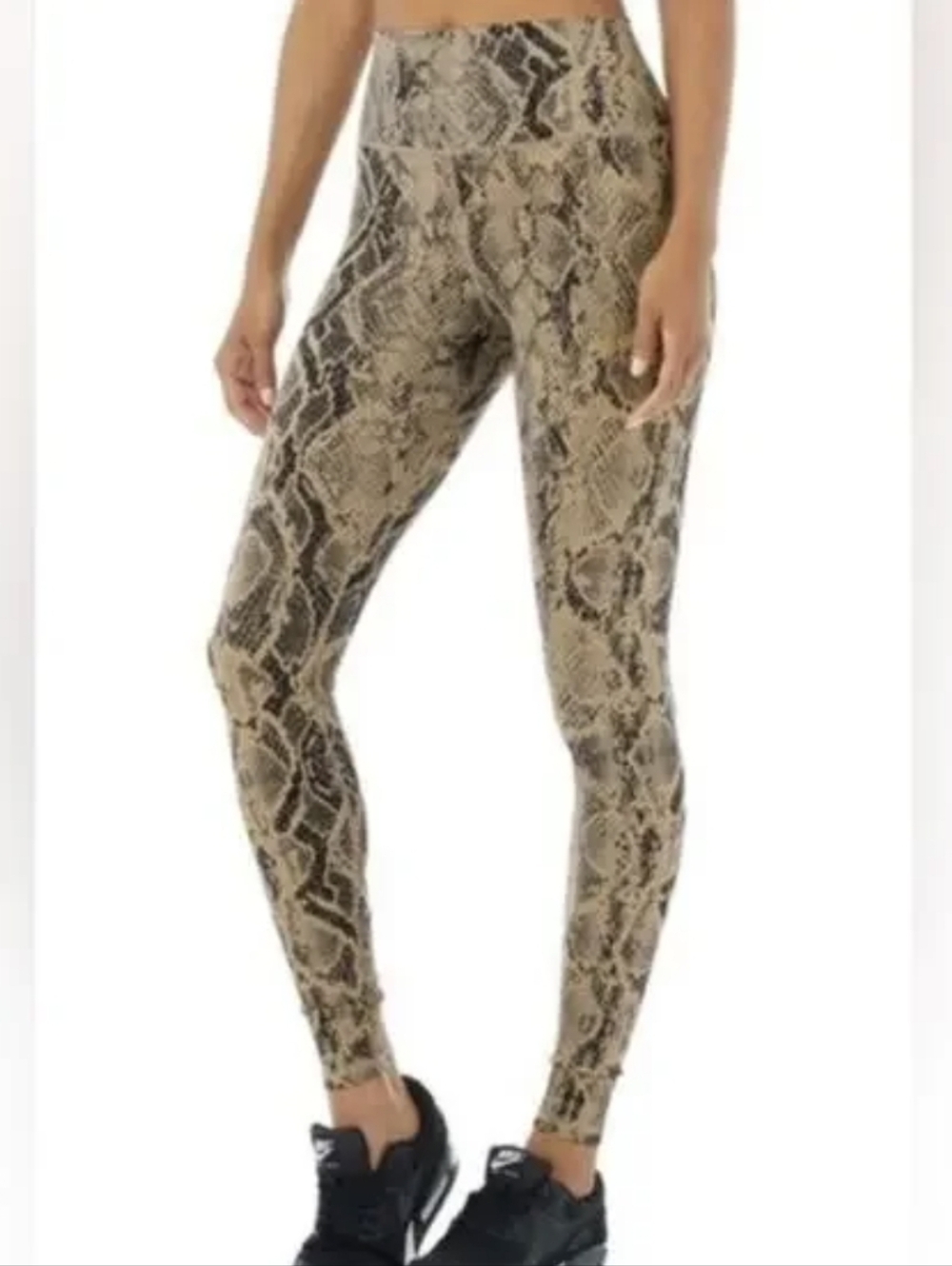 ALO Yoga High-Waist Vapor Snake Print Leggings - Tan/Black Large